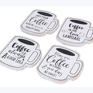 4-Piece Wood Coffee Mug Coasters - Premium, Funny and Unique Sayings, Great Gift